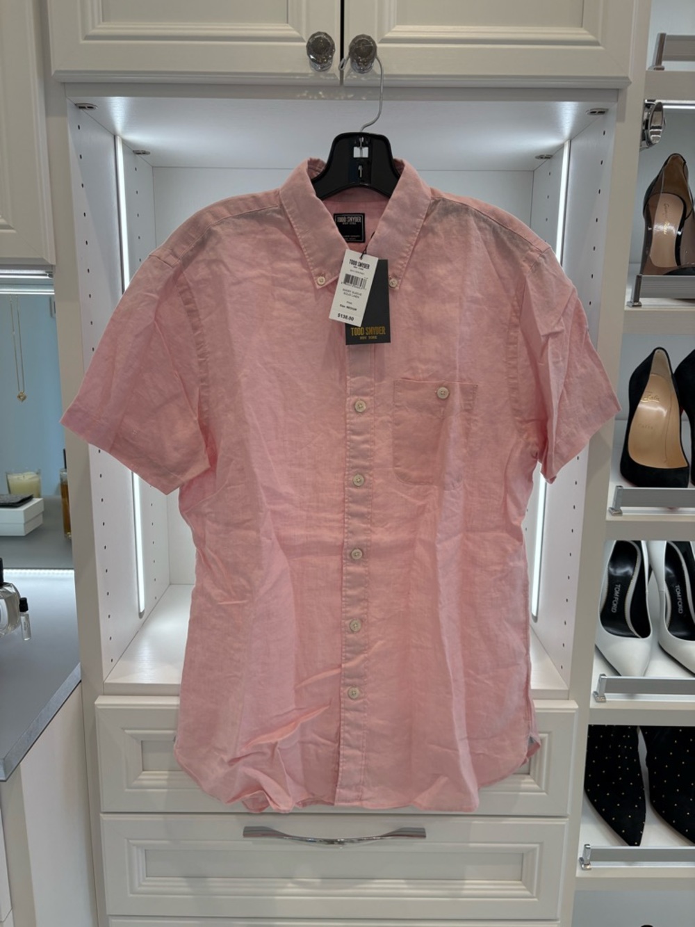 Todd Snyder Pink Short-Sleeve Linen Button-Down Shirt